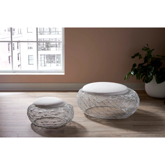 Wire Mesh Stone Stool with Cushion by Phillips Collection in white. Made from metal fabric in a modern style.
