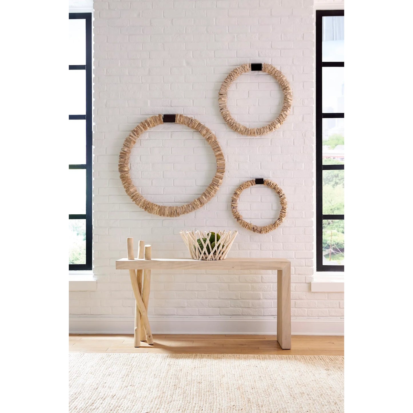 004 SI-2299650 | Lifestyle | Branch Waterfall Console Table by Phillips Collection in off white and bleached. Made from wood, chamcha wood in a modern style.