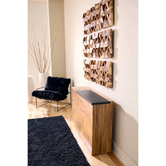 Plateau Console Table by Phillips Collection in black, brown and natural. Made from wood, chamcha wood, metal, iron in a modern style.