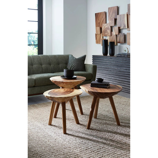 Indent Side Table by Phillips Collection in brown and natural. Made from wood, chamcha wood in a unique style.