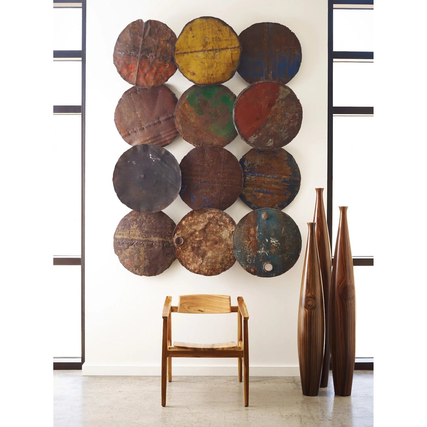 005 SR-820457 | Lifestyle | Galvanized Wall Disc by Phillips Collection in brown and rust. Made from metal in a modern style.