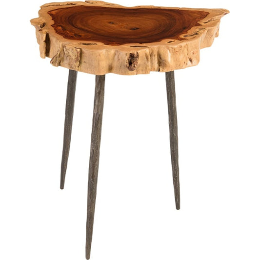 Makha Burled Wood SideTable by Phillips Collection in black, brown. Made from wood, makha metal, iron in a eclectic & global style.