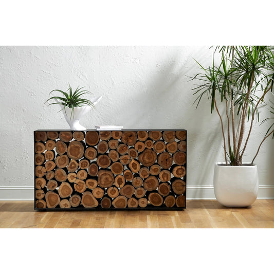 Boscage Console Table by Phillips Collection in brown, black. Made from wood in a rustic style.