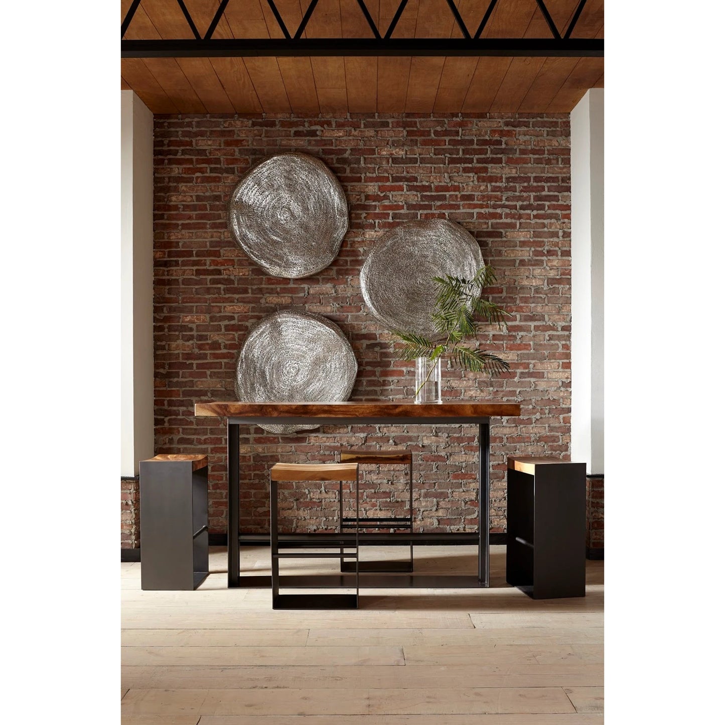 004 SR-820546 | Lifestyle | Iron Frame Bar Table by Phillips Collection in black, brown. Made from wood in a modern style.