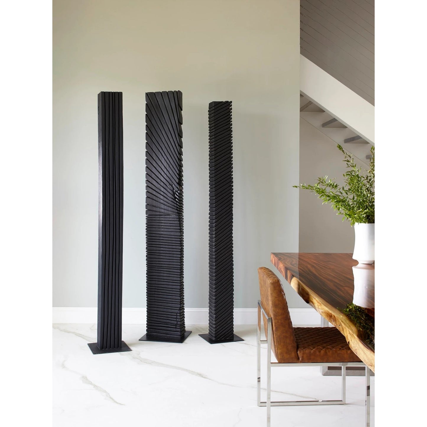 004 SI-1944751 | Lifestyle | Black Wood Bisected Abstract Sculpture by Phillips Collection in black and charred. Made from wood, metal in a eclectic & global style.