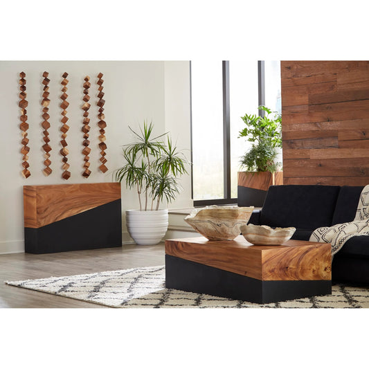 Geometry Console Table by Phillips Collection in gray stone. Made from wood in a rustic style.