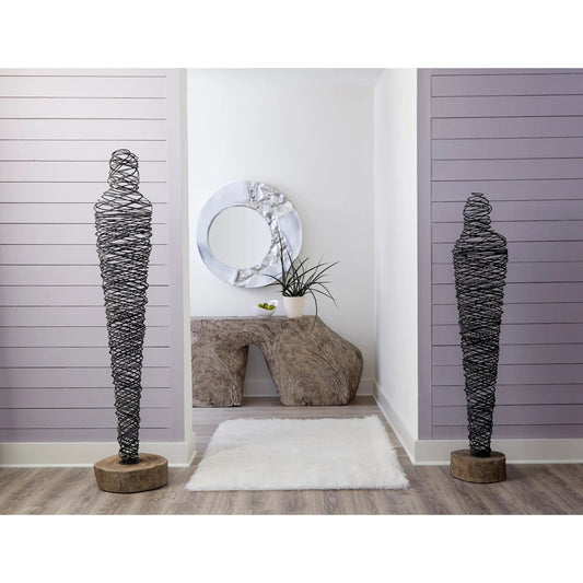 Abstract Wire Man Floor Sculpture by Phillips Collection in gray. Made from metal, wood in a eclectic & global style.