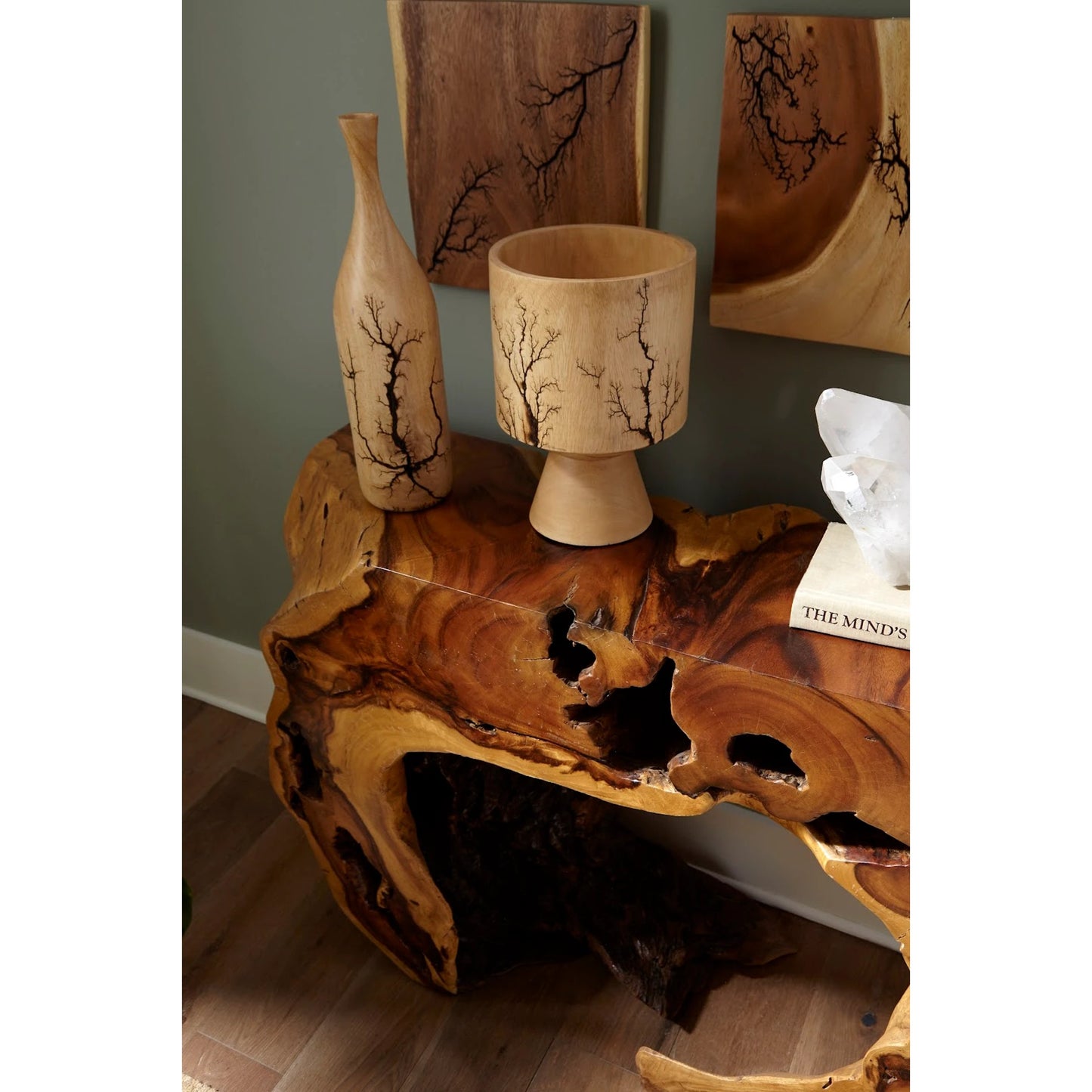 003 SR-820581 | Lifestyle | Lightning Tapered Bottle by Phillips Collection in brown and charred, natural. Made from wood in a eclectic & global style.