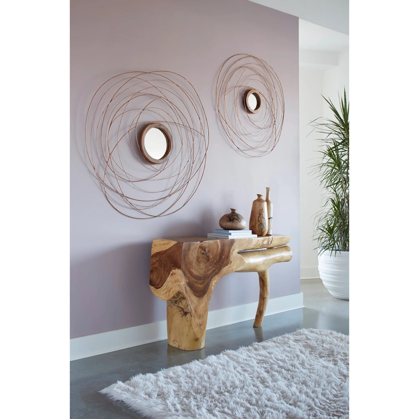 005 SR-820662 | Lifestyle | Nest Mirror by Phillips Collection in brown and copper, natural. Made from wood in a modern style.