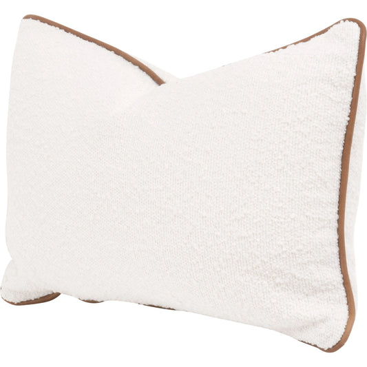 The Not So Basic 20" Essential Lumbar Pillow (Set of 2) by Essentials For Living in performance boucle snow, whiskey brown top grain leather. Made from 96% polyester - 4% acrylic fabric, top grain leather, down in a moder