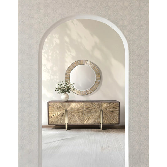 Terra Round Mirror by Jonathan Charles in natural straw. Made from straw in a transitional style.