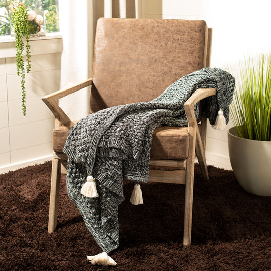 Hallet Knit Tassel Throw by HedgeApple Essentials in black, natural. Made from unique in a modern style.