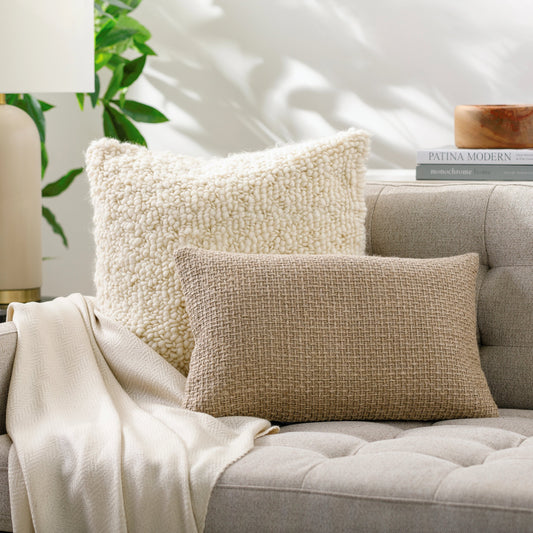 Thurstan Pillow - 481603 by Surya in beige, sand, taupe. Made from front: 100% linen, back: 100% cotton in a modern style.