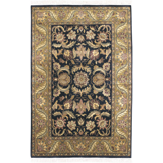 Taj Mahal Rug - 12104 by Surya in ink blue, amber, tan, mustard, olive, medium green. Made from 100% semi-worsted new zealand wool in a unique style.