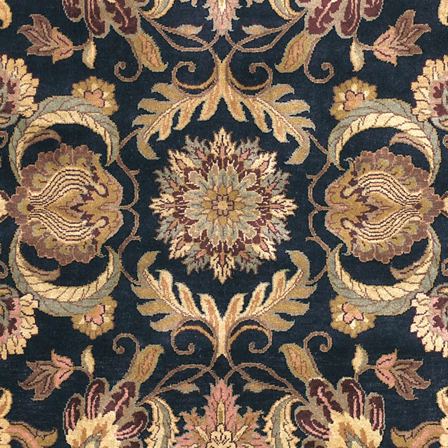 007 5760-3425,5760-3428,5760-3429,5760-3430 | Closeup | Taj Mahal Rug - 12104 by Surya in ink blue, amber, tan, mustard, olive, medium green. Made from 100% semi-worsted new zealand wool in a unique style.