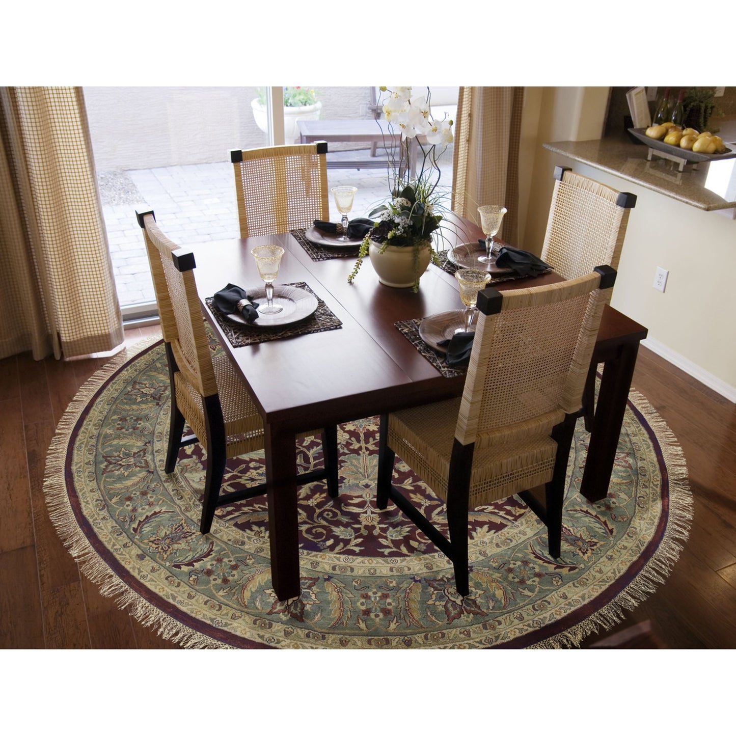 003 5765-3429 | Lifestyle | Taj Mahal TJ-41 Indoor/Outdoor Rug by Surya in burgundy, grass green, mustard, light brown, camel, wheat. Made from 100% semi-worsted new zealand wool in a unique style.