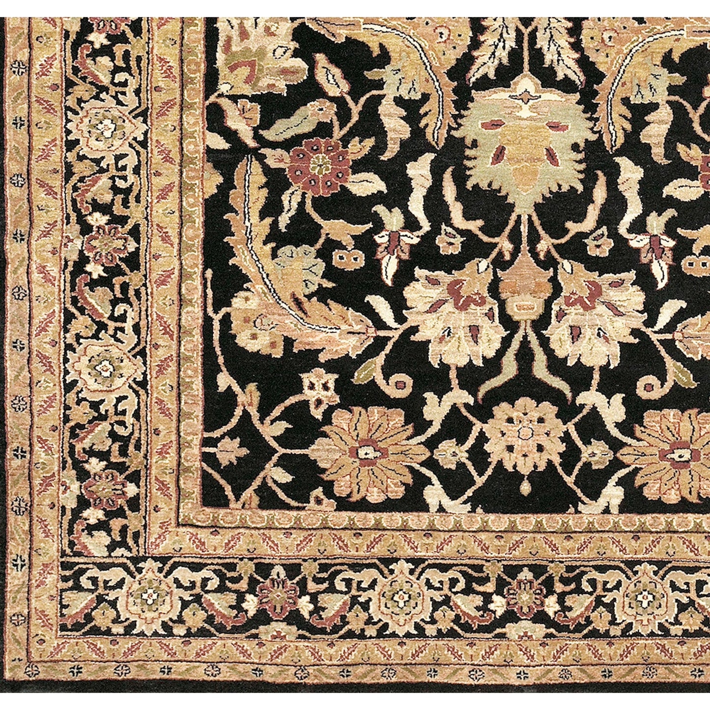006 5752-3423,5752-3424,5752-3426,5752-3429 | Closeup | Taj Mahal TJ-44 Indoor/Outdoor Rug by Surya in black, mustard, burnt orange, olive, dark brown. Made from 100% semi-worsted new zealand wool in a unique style.