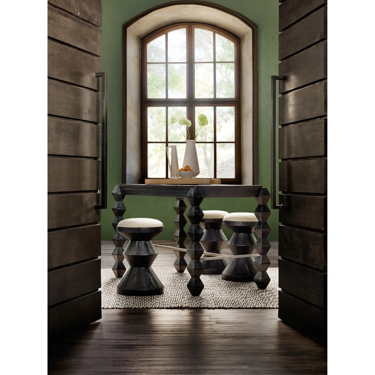 004 SI-2354003 | Lifestyle | Commerce and Market Xaden Gathering Desk by Hooker Furniture in charred black. Made from pine solids, pine veneers, metal, resin in a unique style.