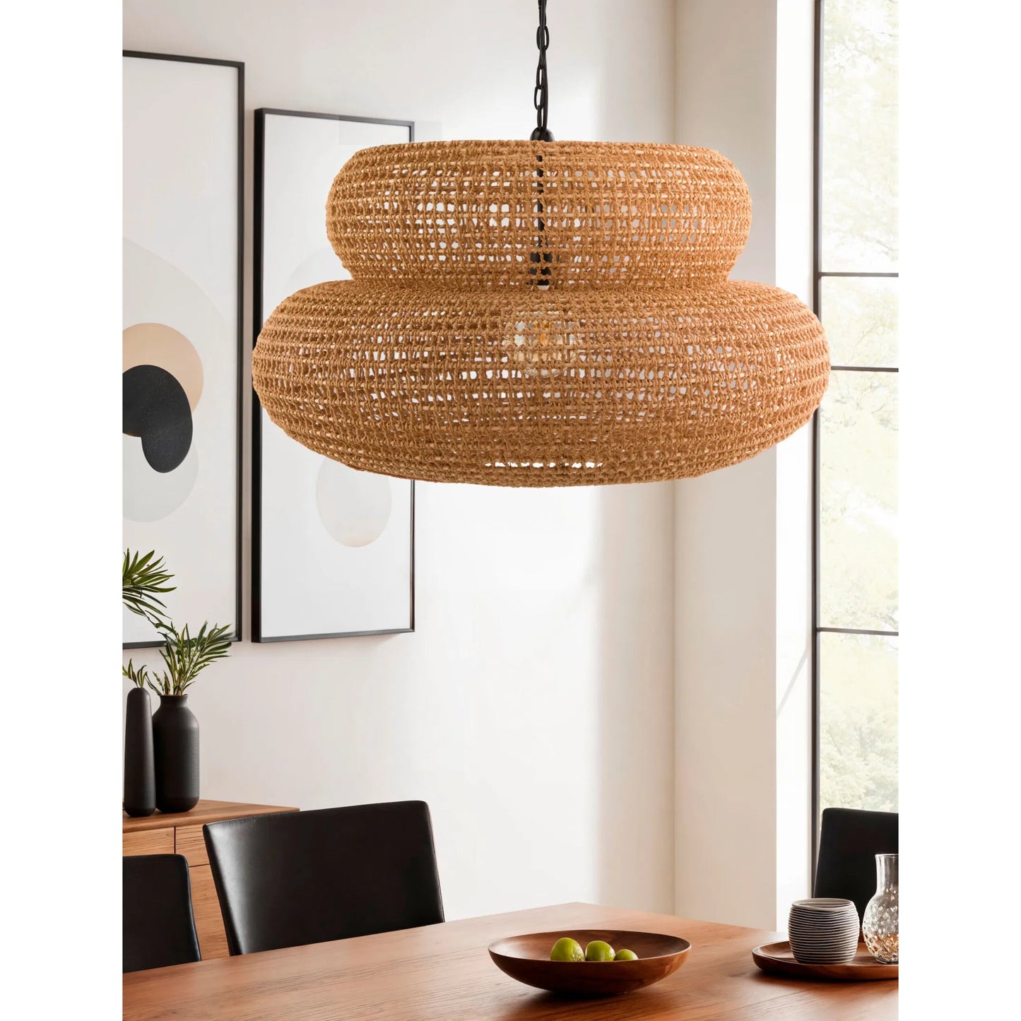 002 SI-2459453 | Lifestyle | Tekapo Pendant by Surya in translucent, brown. Made from paper in a rustic style.