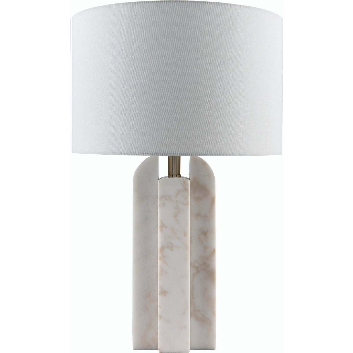 001 SI-2165726 | Primary Silo | Tallado Accent Table Lamp - 538051 by Livabliss in body: white, shade: white, finial: metallic - nickel, harp: metallic - nickel, cord: translucent and naturalplated. Made from marble, linen, polyester, iron in a modern styl