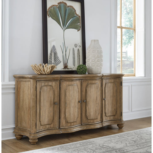 Weston Hills Buffet by Pulaski Furniture in flax seed. Made from hardwood solids, hickory veneers in a traditional style.
