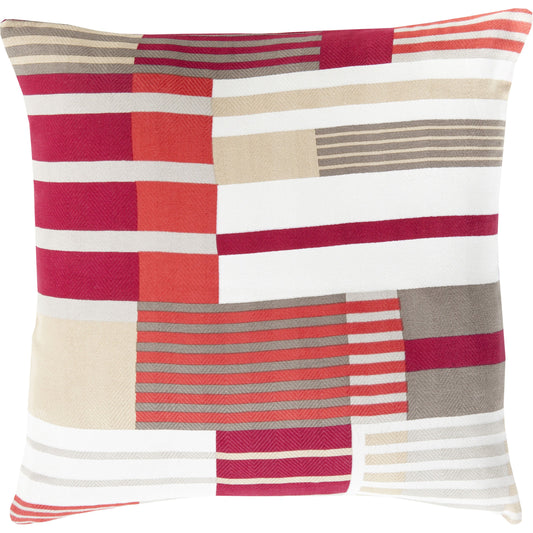 Teori Pillow - 25582 by Surya in brown, beige, white, red. Made from 100% cotton in a modern style.
