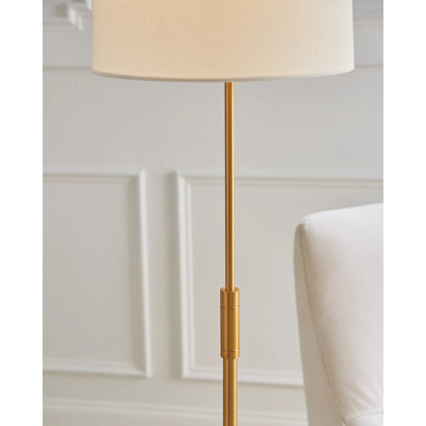005 SI-2235810 | Closeup | Beckham Classic Floor Lamp by Visual Comfort & Co. in burnished brass. Made from steel in a unique style.
