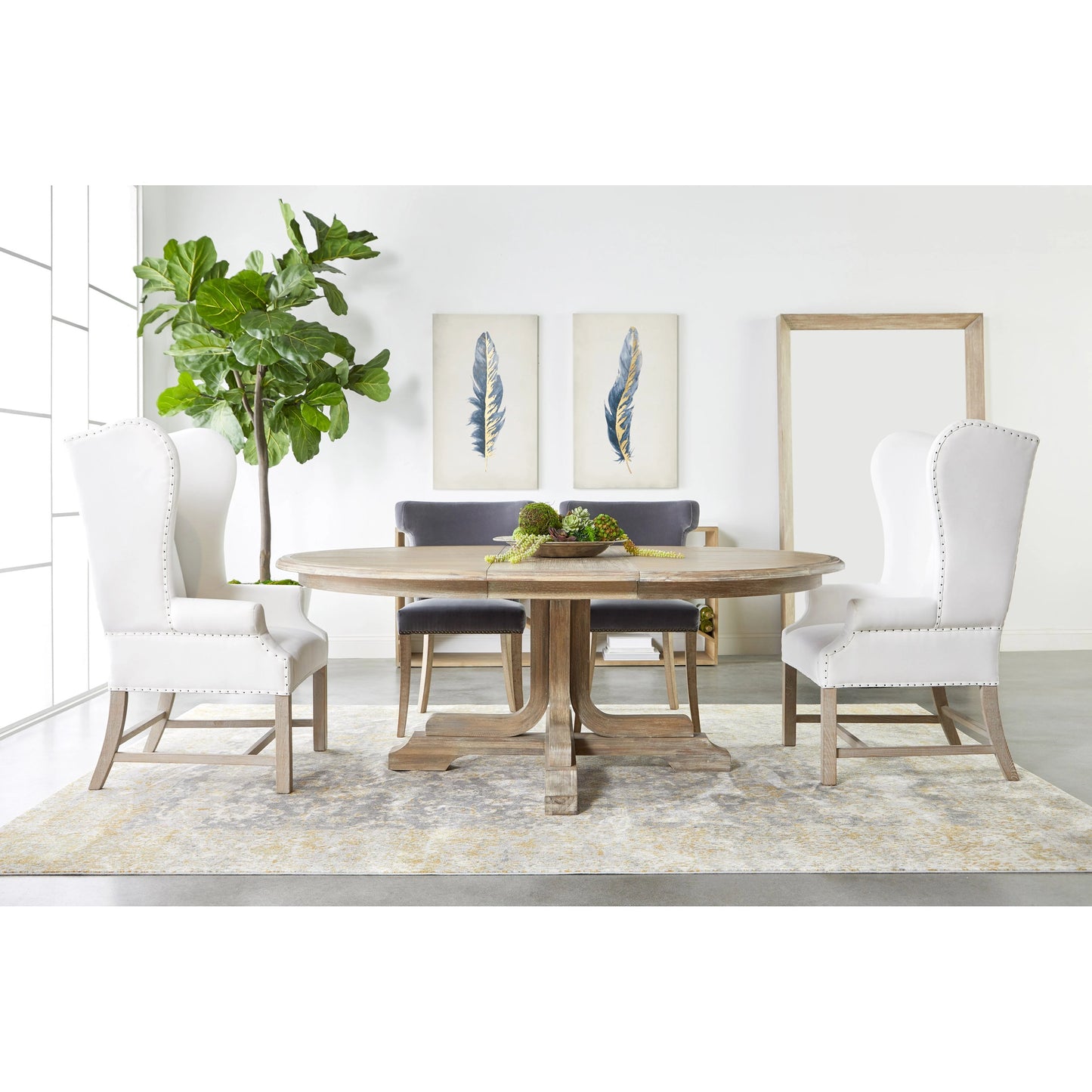 008 SR-387571 | Lifestyle | Torrey Dining Table by Essentials For Living in natural gray. Made from solid acacia, acacia veneer in a cottage & farmhouse style.