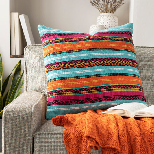 Toluca Indoor/Outdoor Pillow by Surya in aqua, beige. Made from 100% cotton in a eclectic & global style.