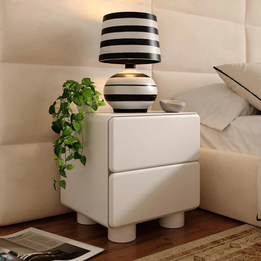 Tammy Nightstand by TOV Furniture in white. Made from mdf, rubberwood in a eclectic & global style.