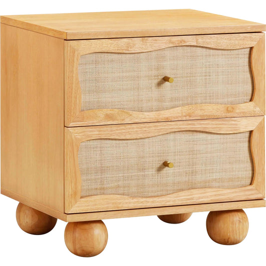 Grappa Natural Wood & Rattan Wavy Nightstand by TOV Furniture in natural. Made from mdf, raffia, veneer, wood in a transitional style.