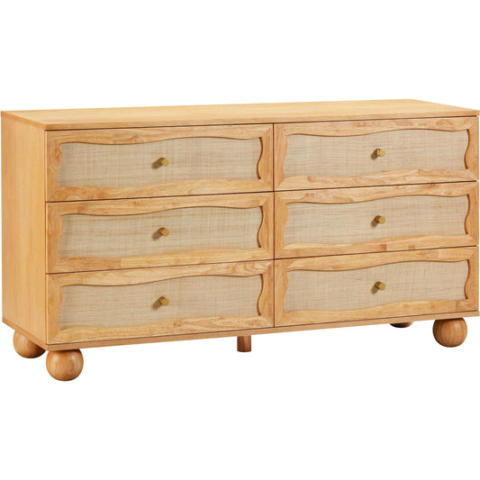 Grappa Natural Wood & Rattan Wavy Dresser by TOV Furniture in natural. Made from mdf, raffia, veneer, wood in a transitional style.