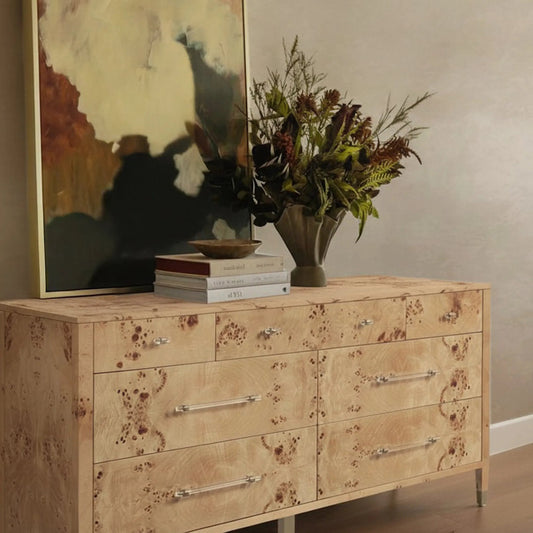 Brandyss Burl 7-Drawer Dresser by TOV Furniture. Made from birch, mdf, plywood, veneer in a eclectic & global style.