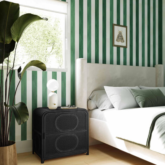 Tina Rattan Nightstand by TOV Furniture. Made from natural cane in a rustic style.