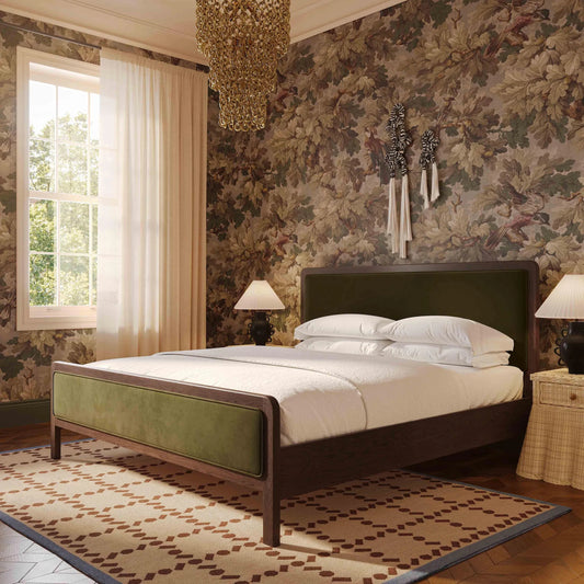 Hella Velvet Bed by TOV Furniture. Made from velvet, veneer, wood in a eclectic & global style.