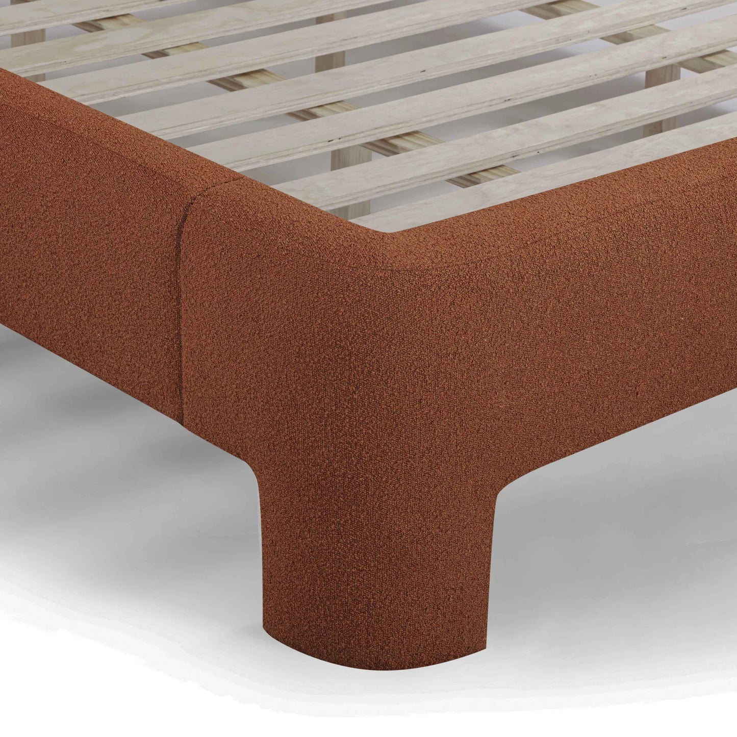 022 SI-2519497 | Closeup | Orphea Bed by TOV Furniture. Made from boucle, pine, plywood in a eclectic & global style.