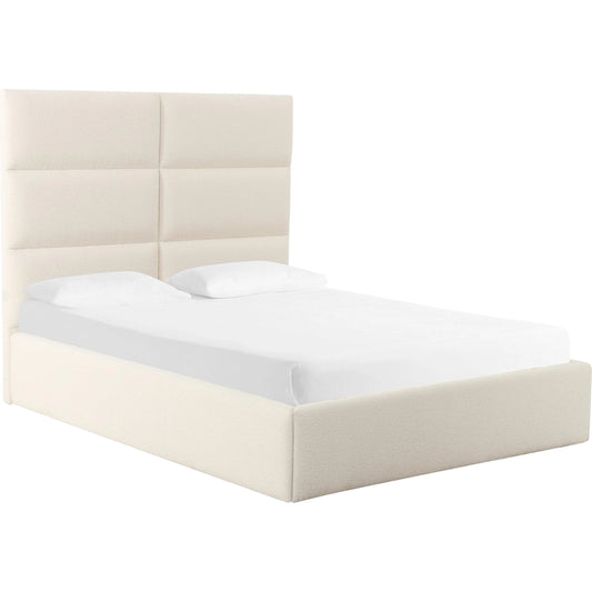 Eliana Boucle Bed by TOV Furniture in cream. Made from boucle, wood in a modern style.