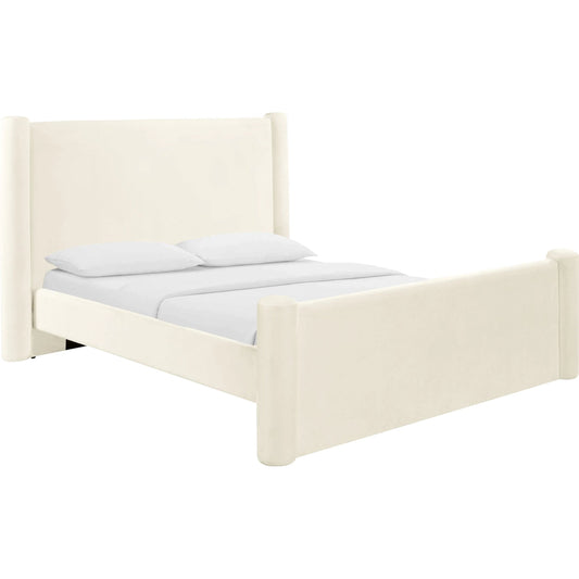 Athara Velvet Bed by TOV Furniture in cream. Made from mdf, pine, velvet in a transitional style.