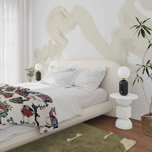 Ophelia Faux Wool Bed by TOV Furniture in cream. Made from fabric, mdf, pine in a transitional style.