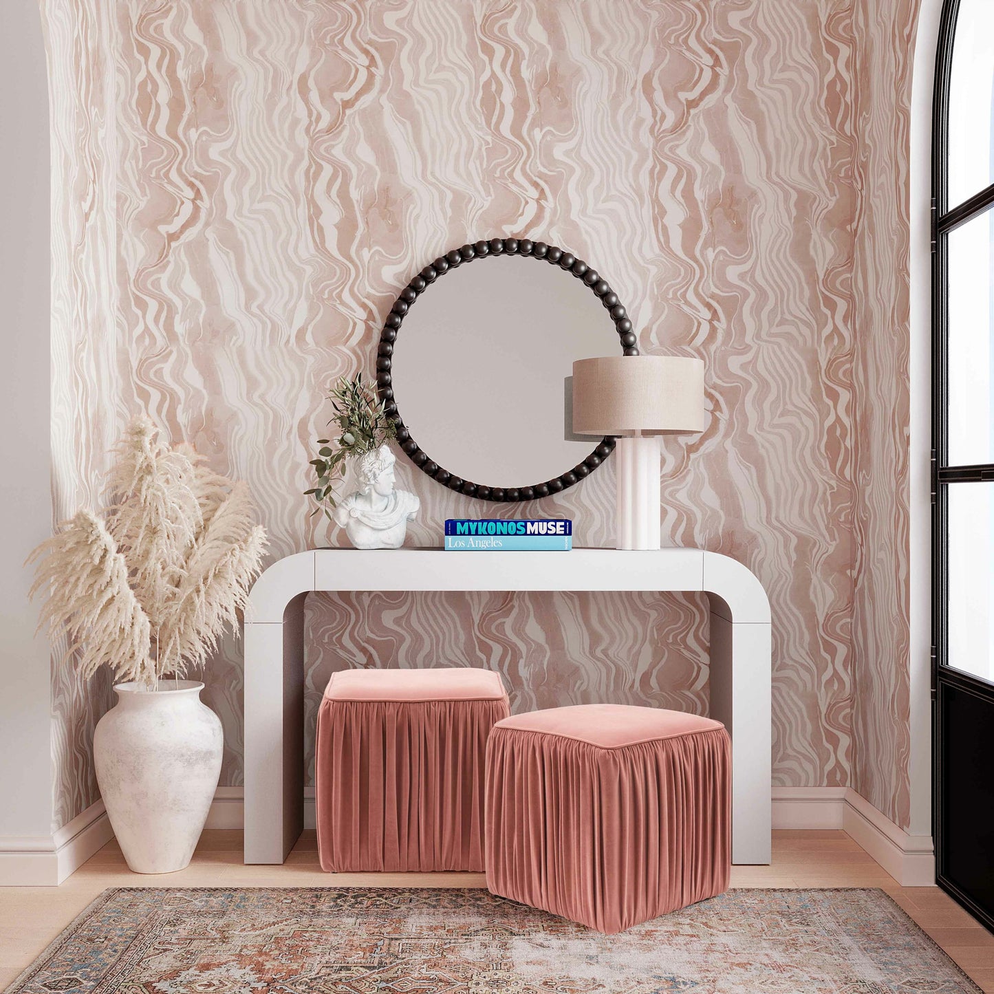 016 SI-1787081 | Lifestyle | Baria Wooden Round Wall Mirror by TOV Furniture. Made from wood. glass, iron in a transitional style.