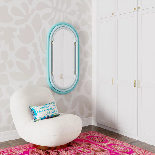 Neon Wall Mirror by TOV Furniture in blue. Made from glass, iron, mdf in a modern style.