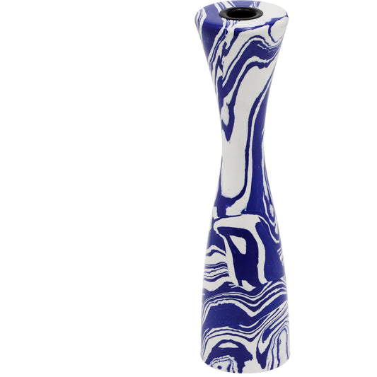 Serene Candlestick by TOV Furniture in blue, white. Made from iron, resin in a modern style.