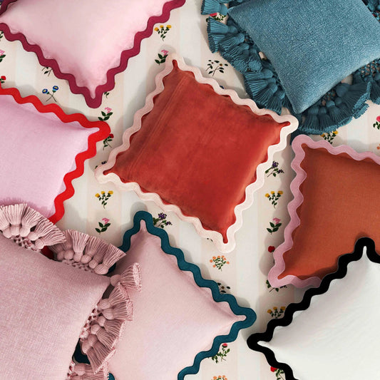 Scalloped Edge and Linen Throw Pillow by TOV Furniture in pink, rust. Made from linen in a eclectic & global style.
