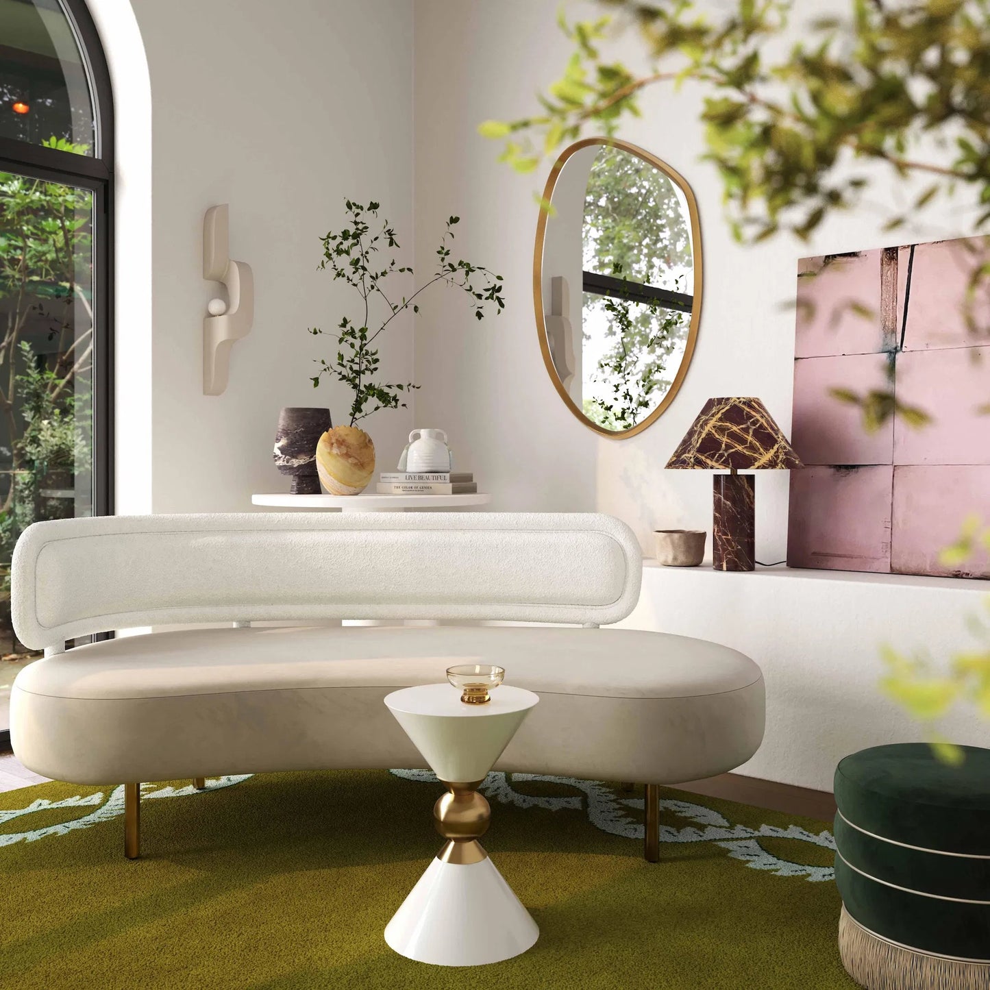 001 SI-2248365 | Lifestyle | Mika Wall Mirror by TOV Furniture in gold. Made from aluminum, glass, mdf in a unique style.