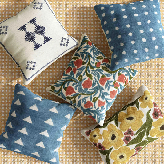 Triangles Cotton Square Accent Pillow by TOV Furniture in indigo. Made from cotton, polyester, rayon in a eclectic & global style.