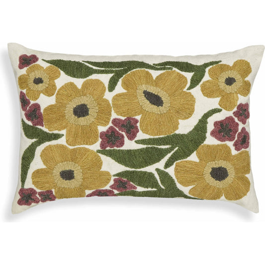 001 SI-2320825 | Primary Silo | Blossom Embroidered Daisy Wool Accent Cushion by TOV Furniture in multi. Made from acrylic, cotton, polyester, rayon, wool in a eclectic & global style.
