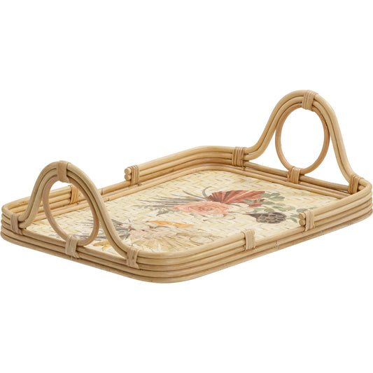 Corey Floral Bamboo Tray by TOV Furniture in multi, natural. Made from rattan in a rustic style.