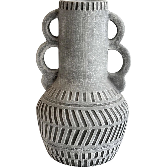001 SI-2519410 | Primary Silo | Earthenware Aztec Handled Flower Vase by TOV Furniture. Made from ceramic in a rustic style.