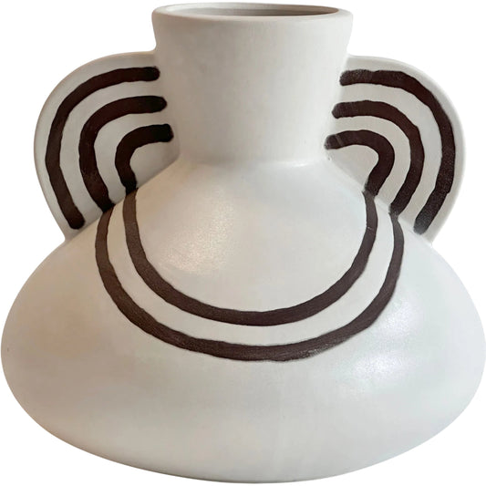 001 SI-2519459 | Primary Silo | Line Art Wide-Bodied Vase by TOV Furniture in cream. Made from ceramic in a rustic style.