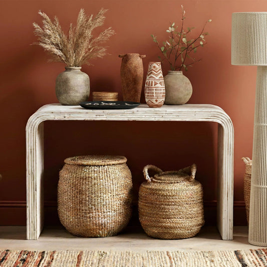 Earthenware Narrow Vase by TOV Furniture in terracotta. Made from ceramic in a rustic style.